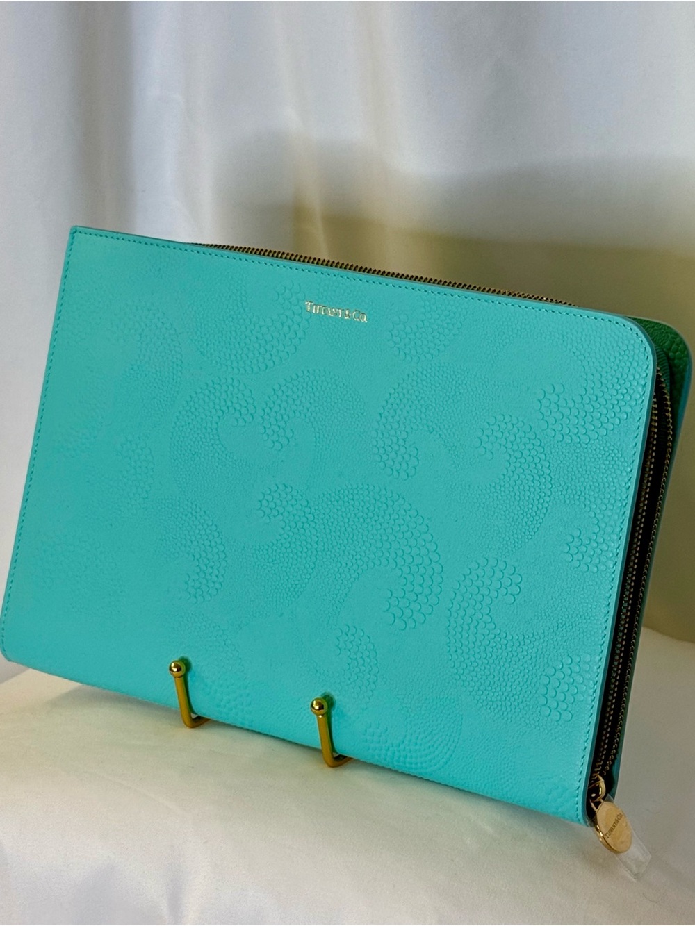 Tiffany & Co. Turquoise Zip-Around Tablet Case with Gold Hardware